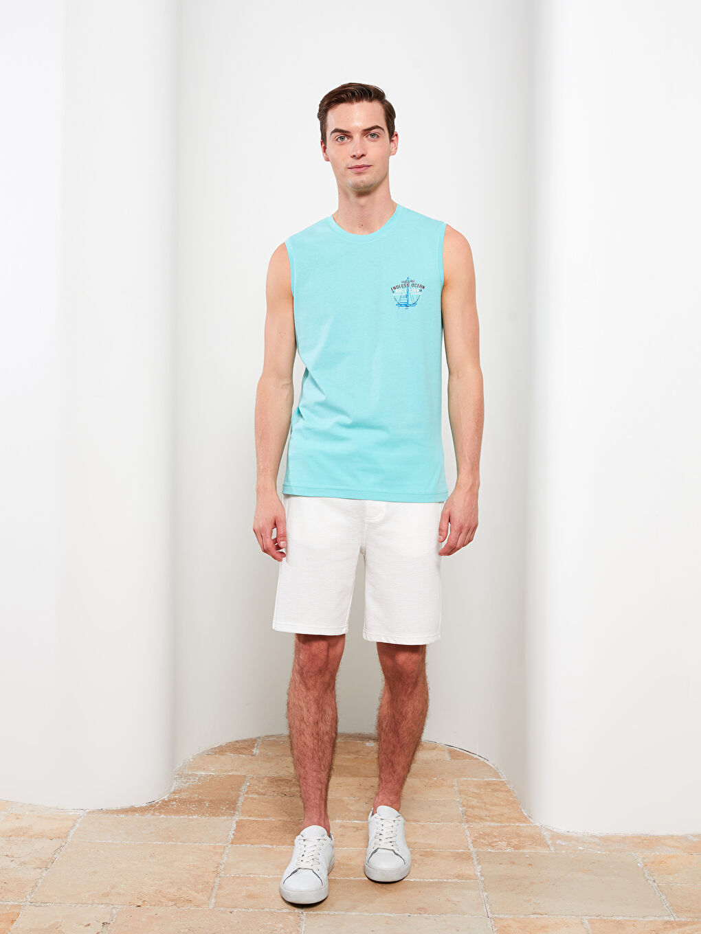 Yeşil Bisiklet Yaka Baskılı Erkek Kolsuz Tişört-2