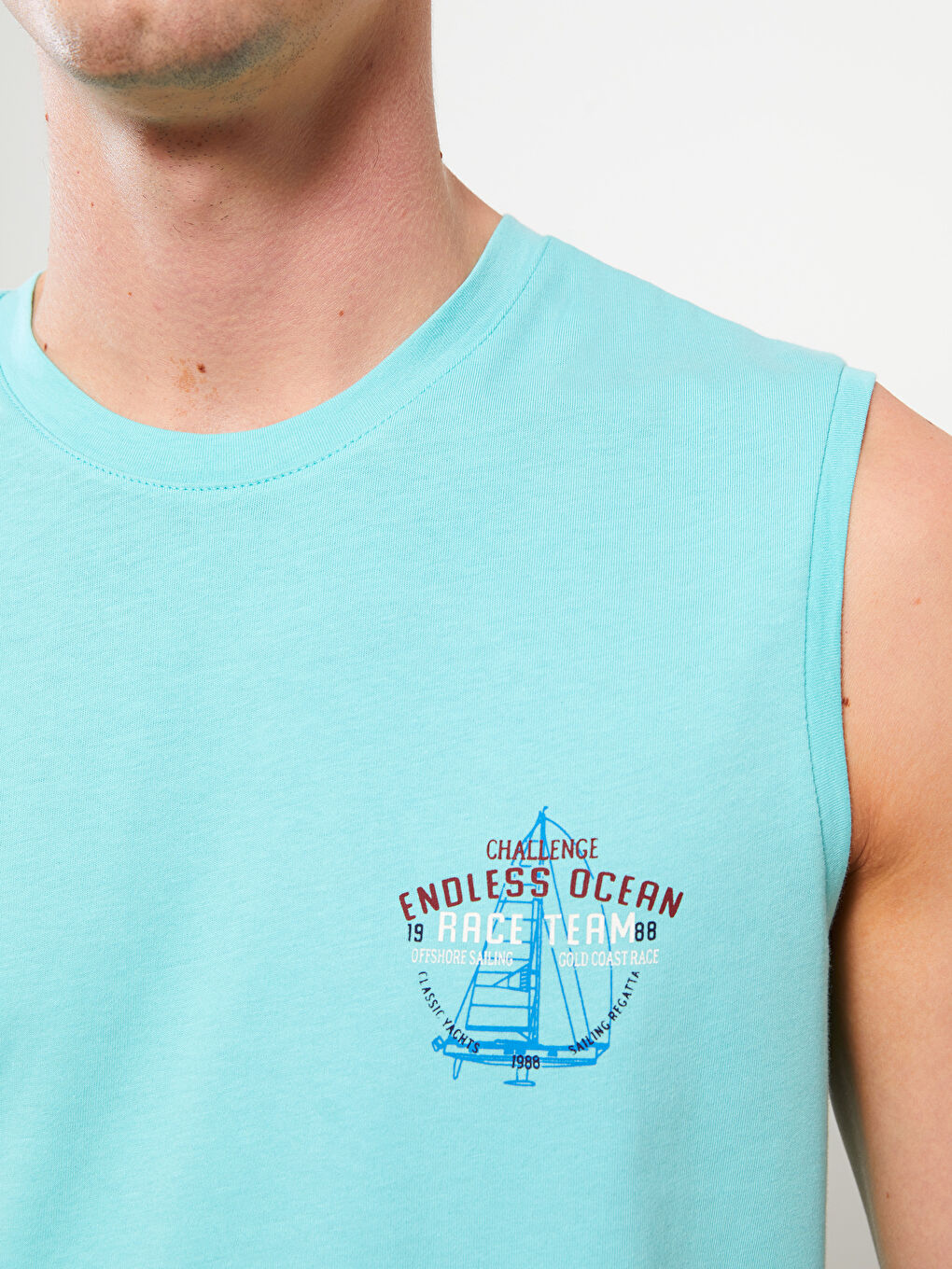 Yeşil Bisiklet Yaka Baskılı Erkek Kolsuz Tişört-3