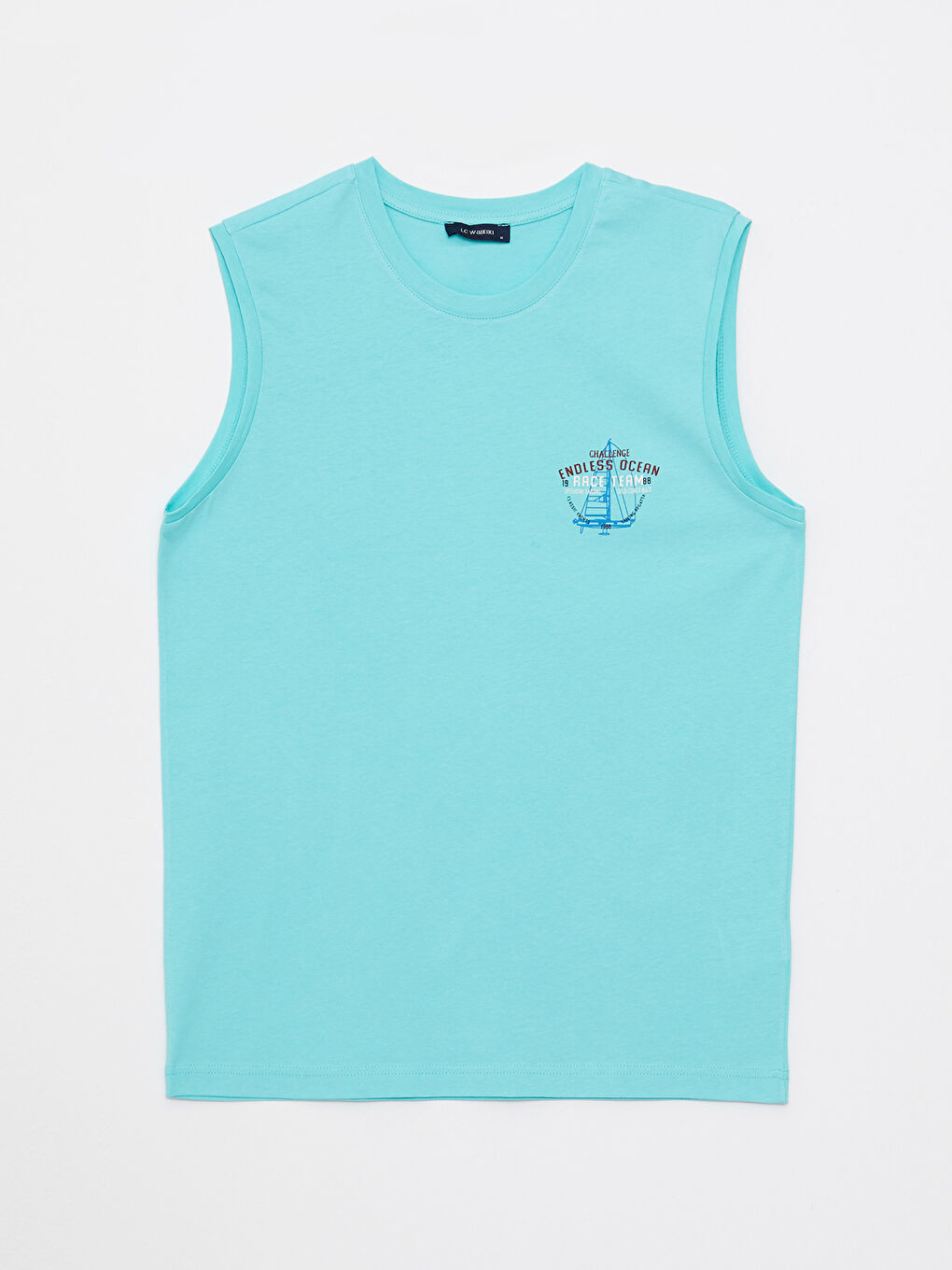 Yeşil Bisiklet Yaka Baskılı Erkek Kolsuz Tişört-5