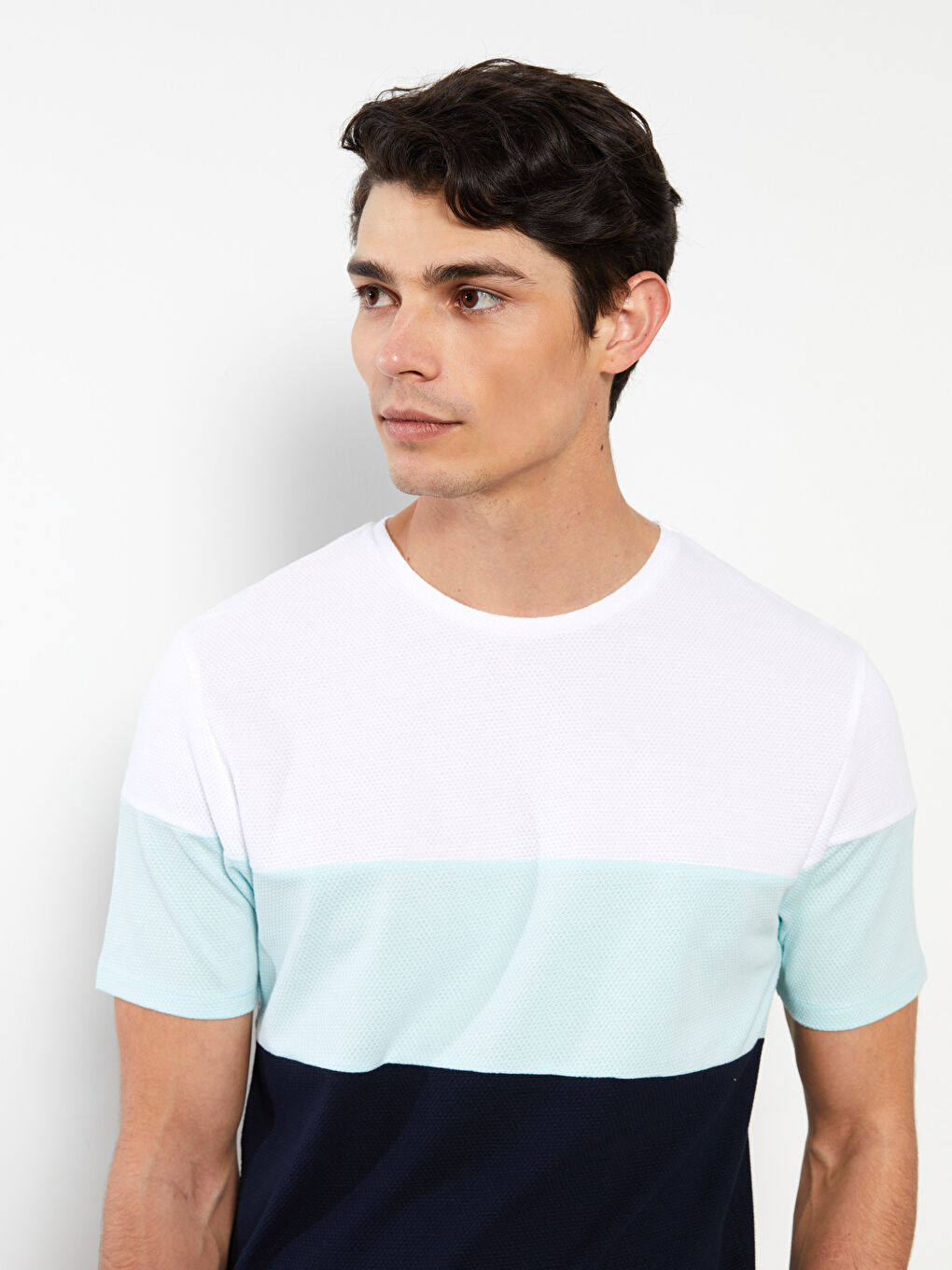 Turkuaz Bisiklet Yaka Kısa Kollu Renk Bloklu Pike Erkek Tişört-2