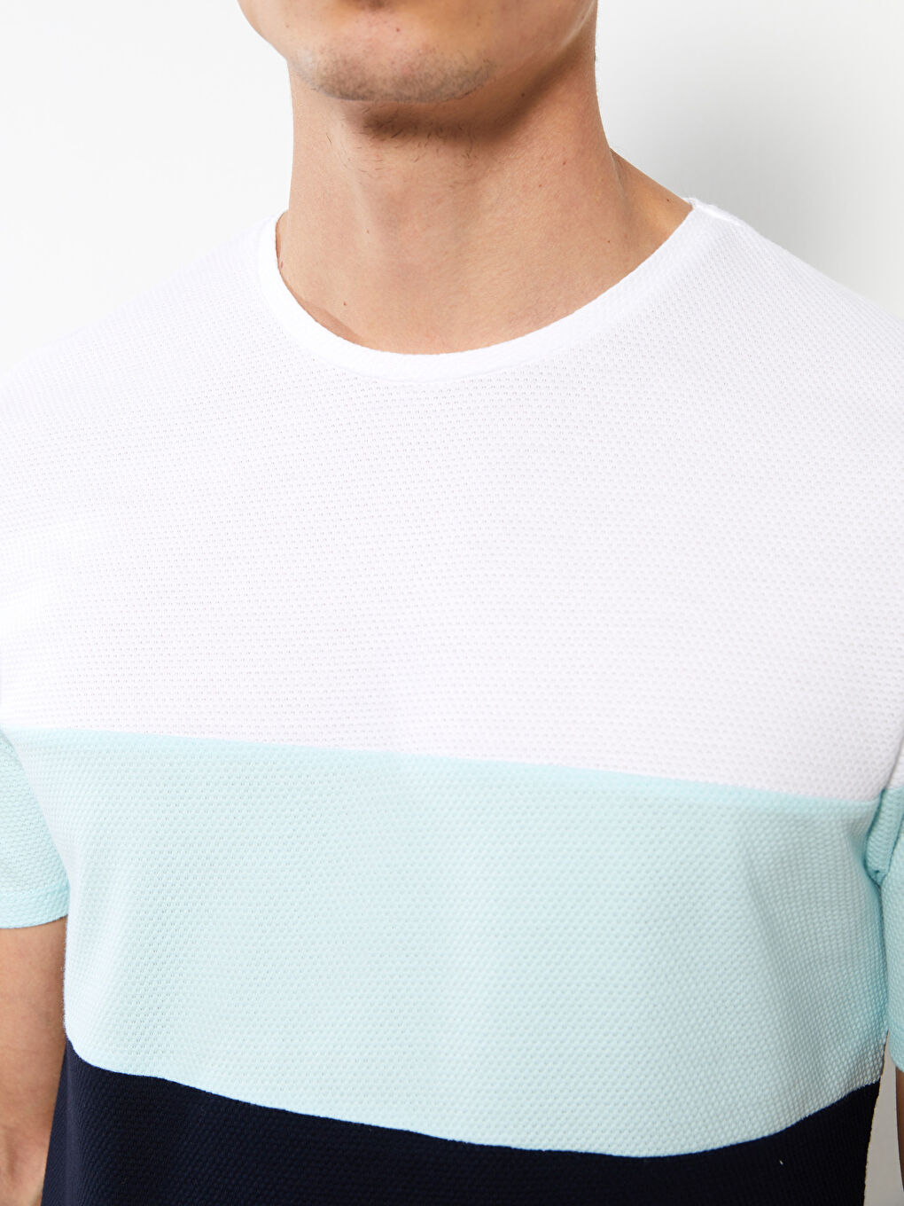 Turkuaz Bisiklet Yaka Kısa Kollu Renk Bloklu Pike Erkek Tişört-3