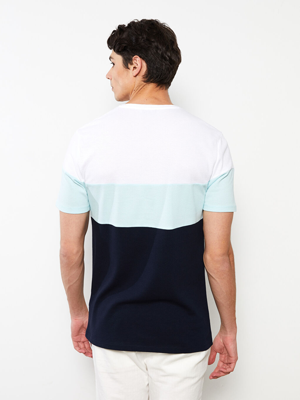 Turkuaz Bisiklet Yaka Kısa Kollu Renk Bloklu Pike Erkek Tişört-4