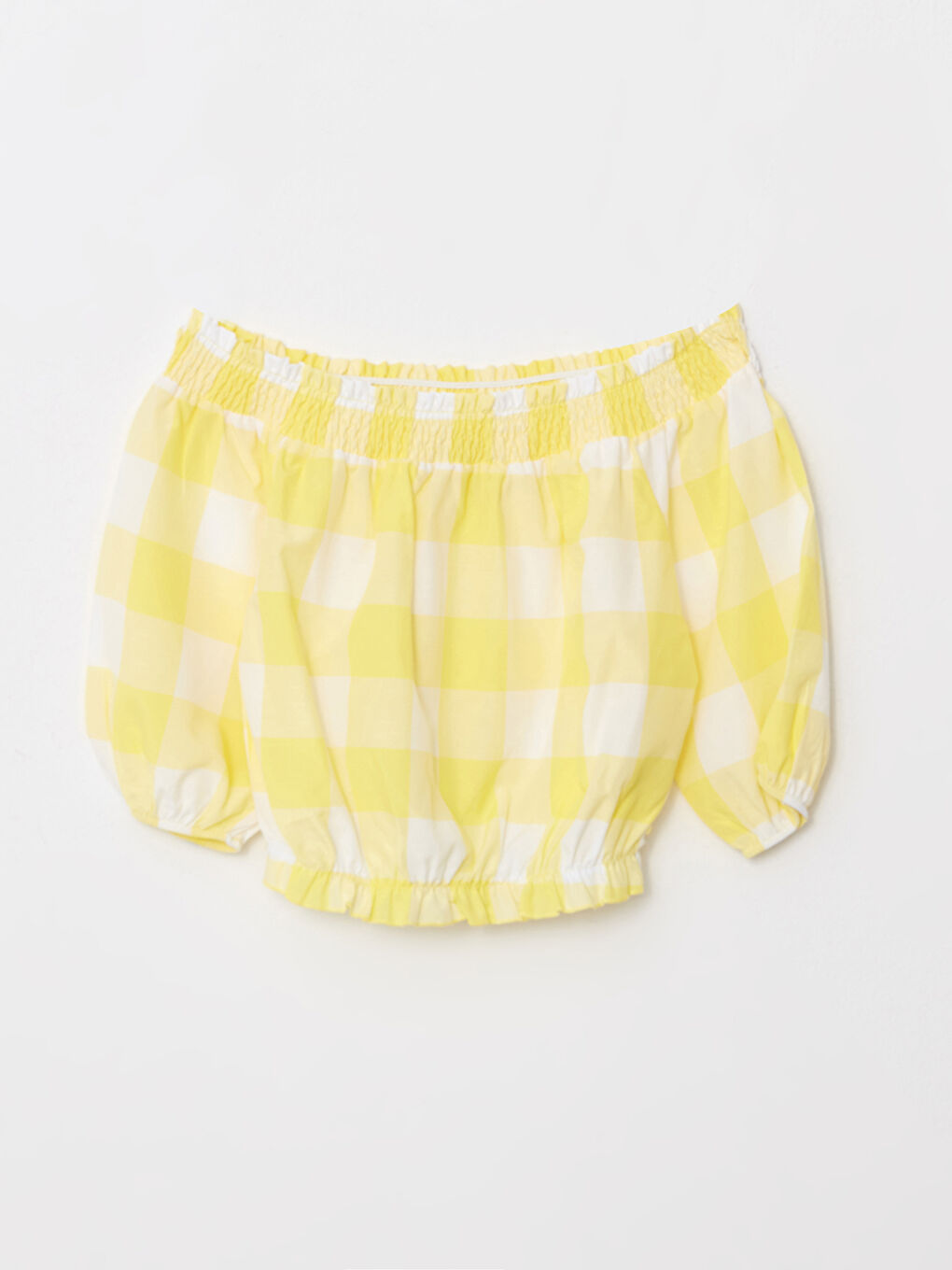 Boat Collar Plaid Short Sleeve Poplin Women's Blouse-6