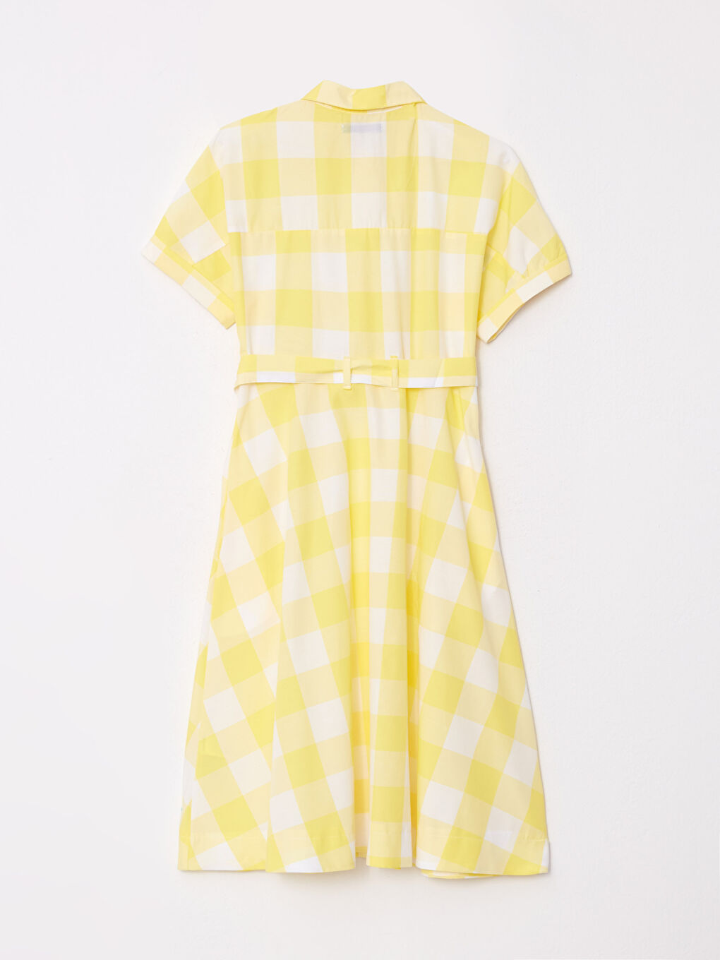 Sarı Gömlek Yaka Ekose Kısa Kollu Poplin Kadın Elbise-8