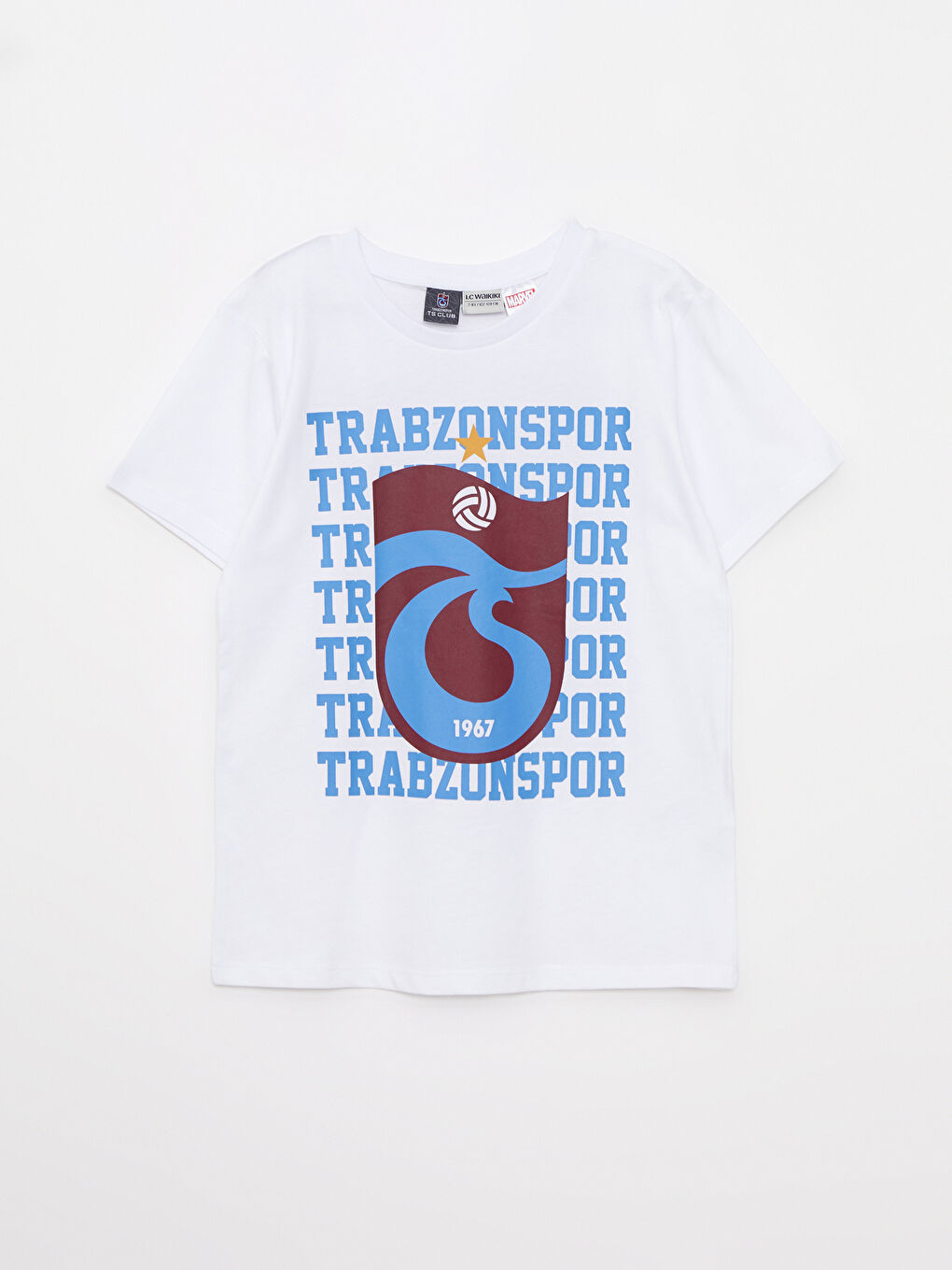 Beyaz Bisiklet Yaka Trabzonspor Baskılı Kısa Kollu Pamuklu Erkek Çocuk Tişört