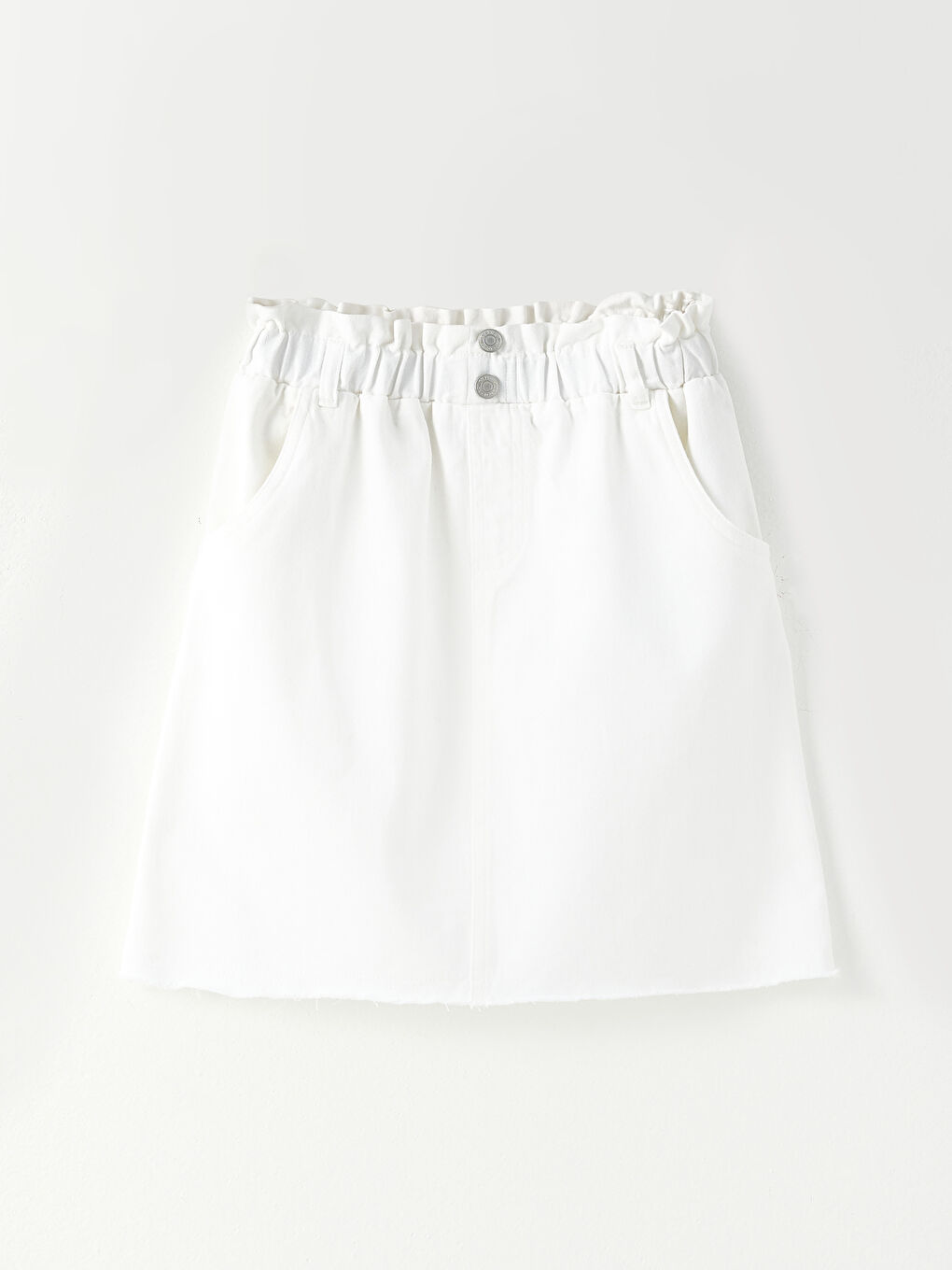 Beyaz Beli Lastikli Basic Gabardin Kız Çocuk Etek