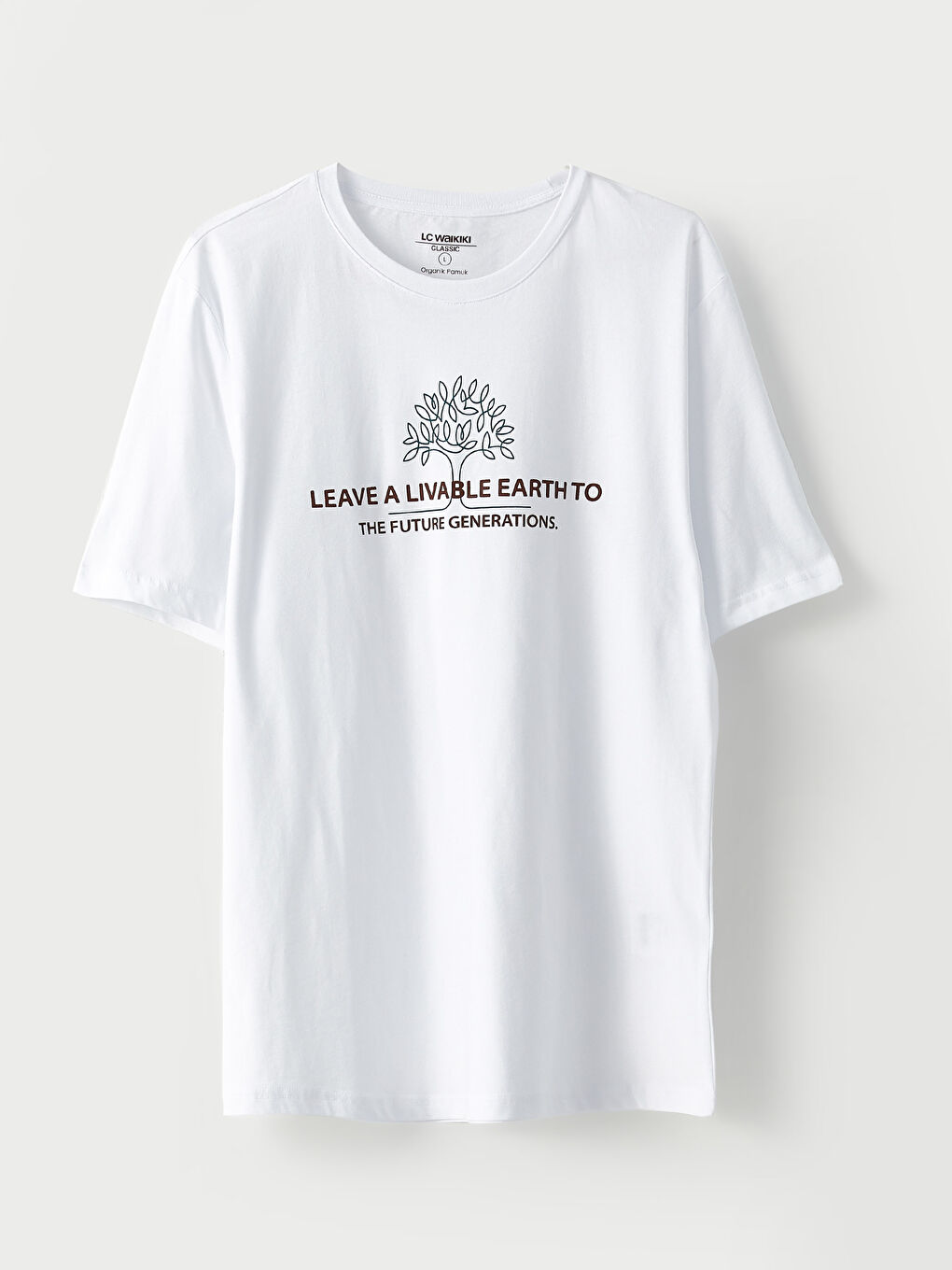 Beyaz Bisiklet Yaka Kısa Kollu Baskılı Penye Erkek Tişört-4