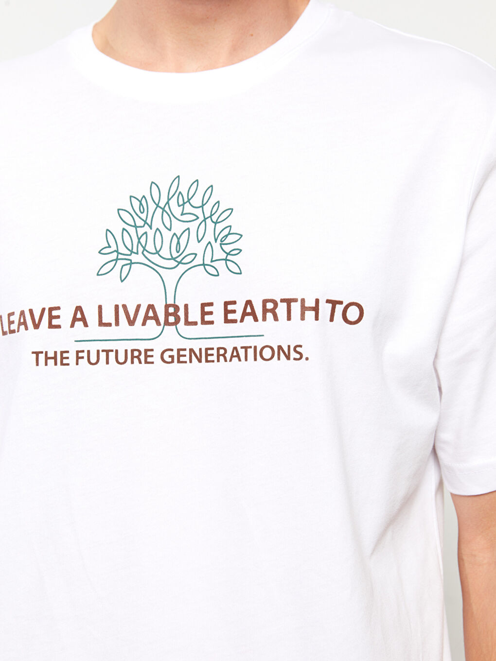 Beyaz Bisiklet Yaka Kısa Kollu Baskılı Penye Erkek Tişört-2