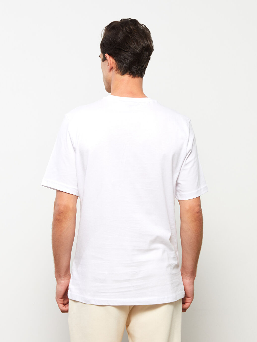 Beyaz Bisiklet Yaka Kısa Kollu Baskılı Penye Erkek Tişört-3