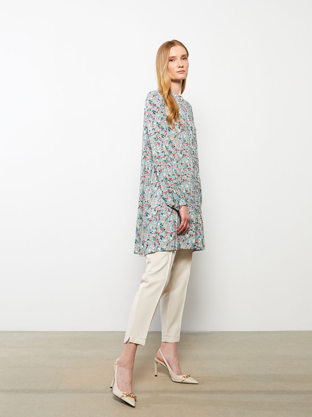 Crew Neck Patterned Long Sleeve Viscose Women's Tunic-1