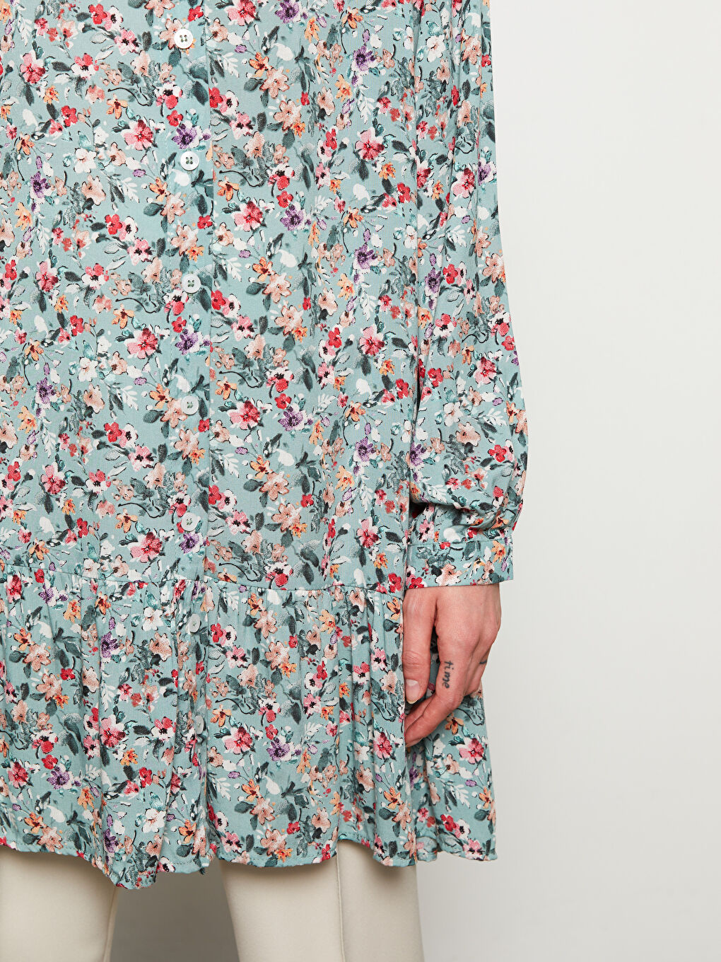 Crew Neck Patterned Long Sleeve Viscose Women's Tunic-3