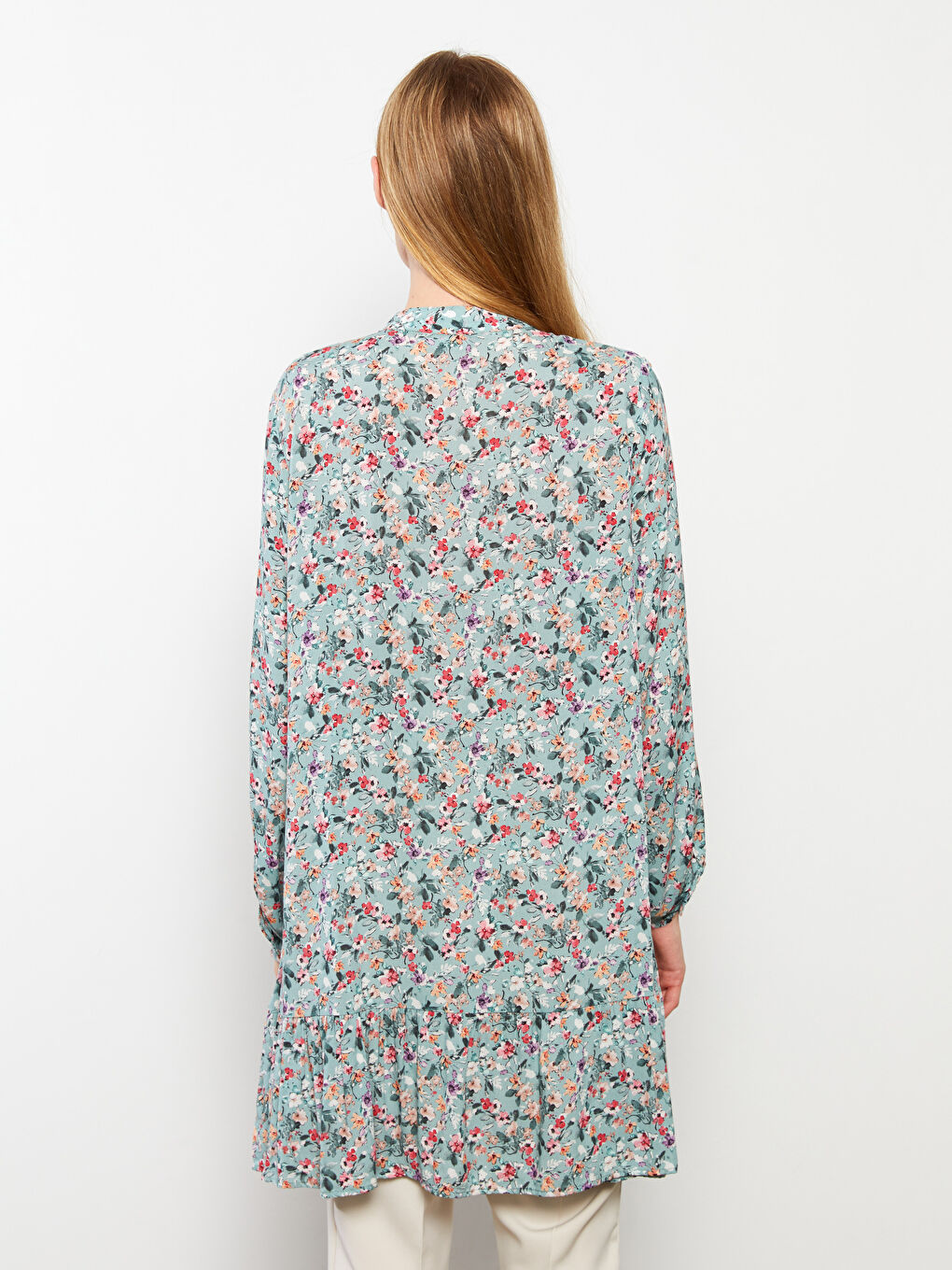 Crew Neck Patterned Long Sleeve Viscose Women's Tunic-4