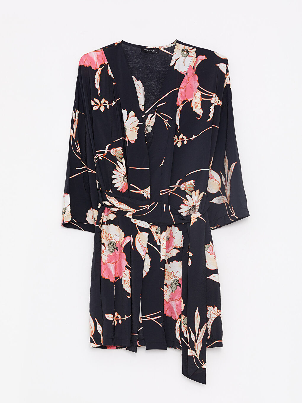 LCW Vision Siyah Şal Yaka Çiçekli Kadın Kimono - 5