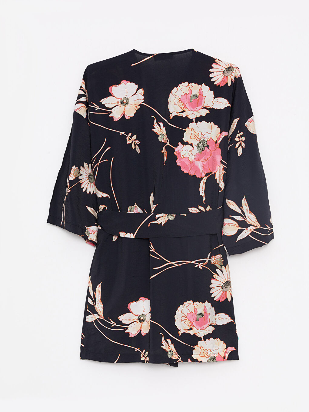 LCW Vision Siyah Şal Yaka Çiçekli Kadın Kimono - 6
