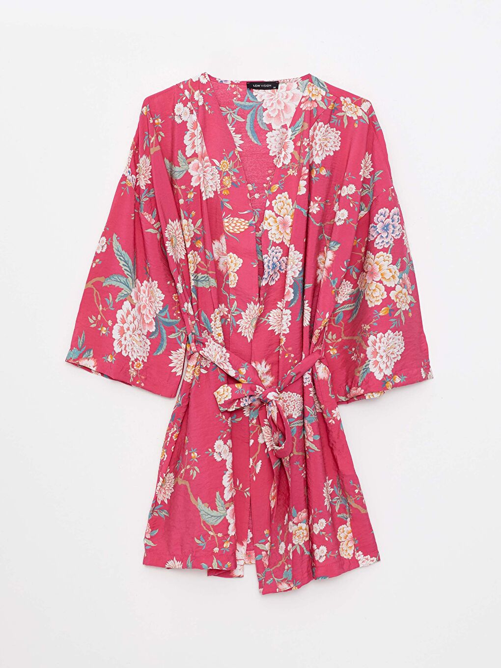 LCW Vision Pembe Şal Yaka Çiçekli Kadın Kimono - 5