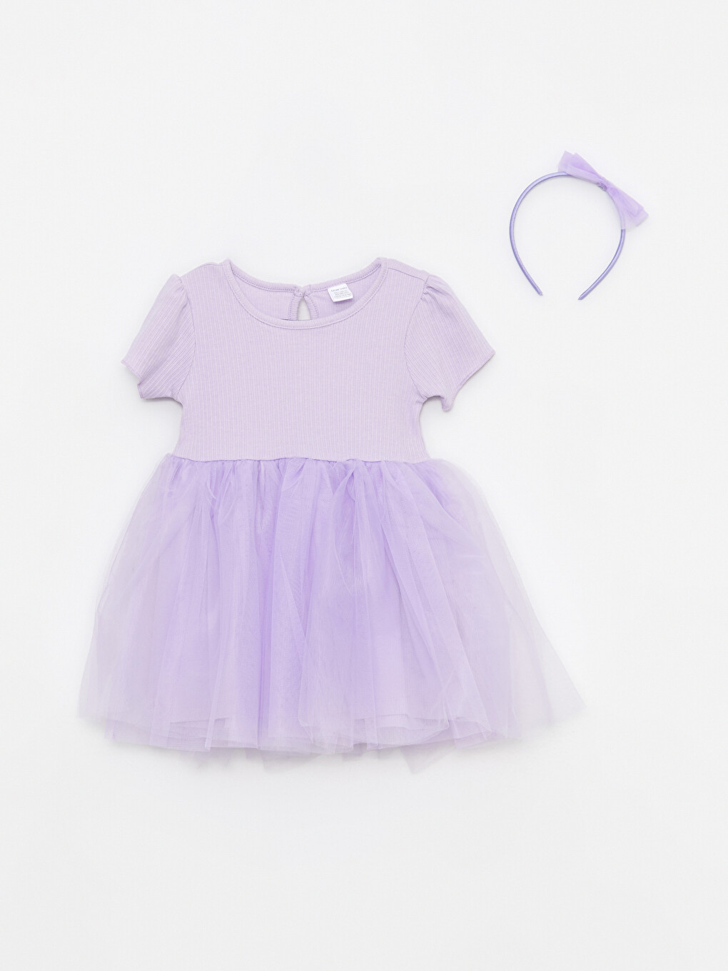 Crew Neck Short Sleeve Basic Baby Girl Dress and Crown 2 Piece Set