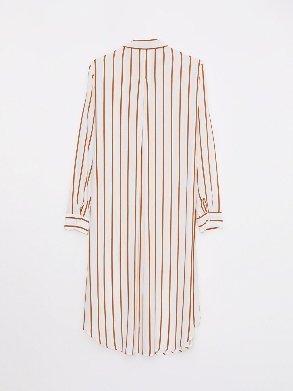 Kahverengi Çizgili Uzun Kollu Viskon Kadın Gömlek Tunik-6