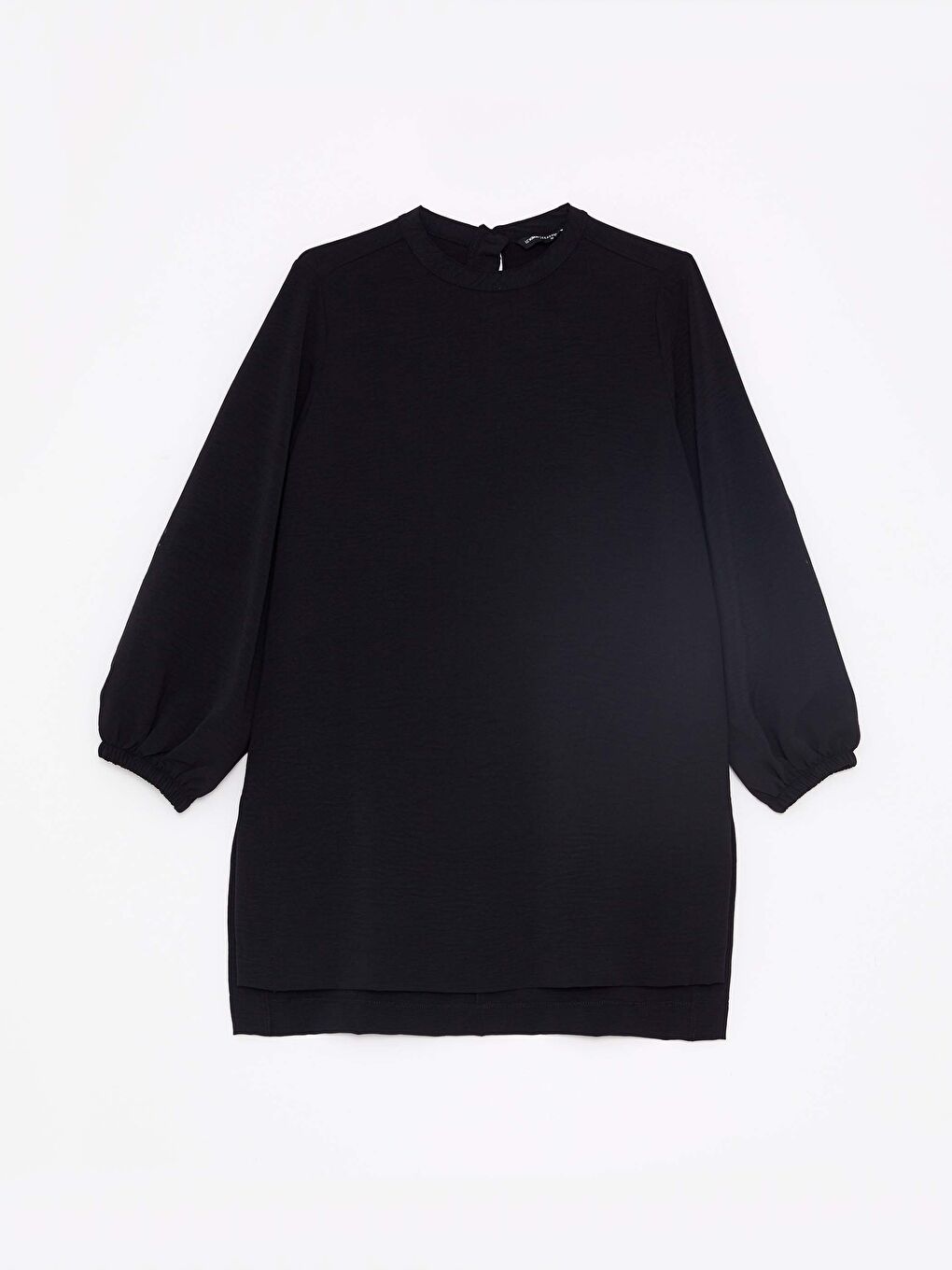 Siyah Bisiklet Yaka Düz Uzun Kollu Kadın Tunik-4