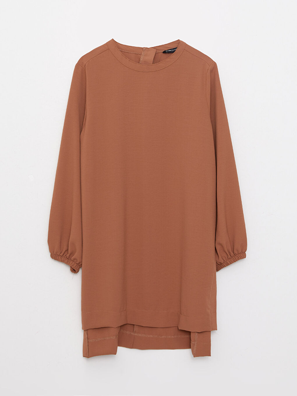 Kahverengi Bisiklet Yaka Düz Uzun Kollu Kadın Tunik-5