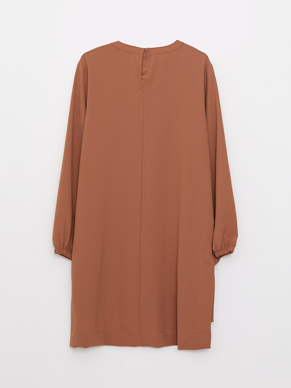 Kahverengi Bisiklet Yaka Düz Uzun Kollu Kadın Tunik-6