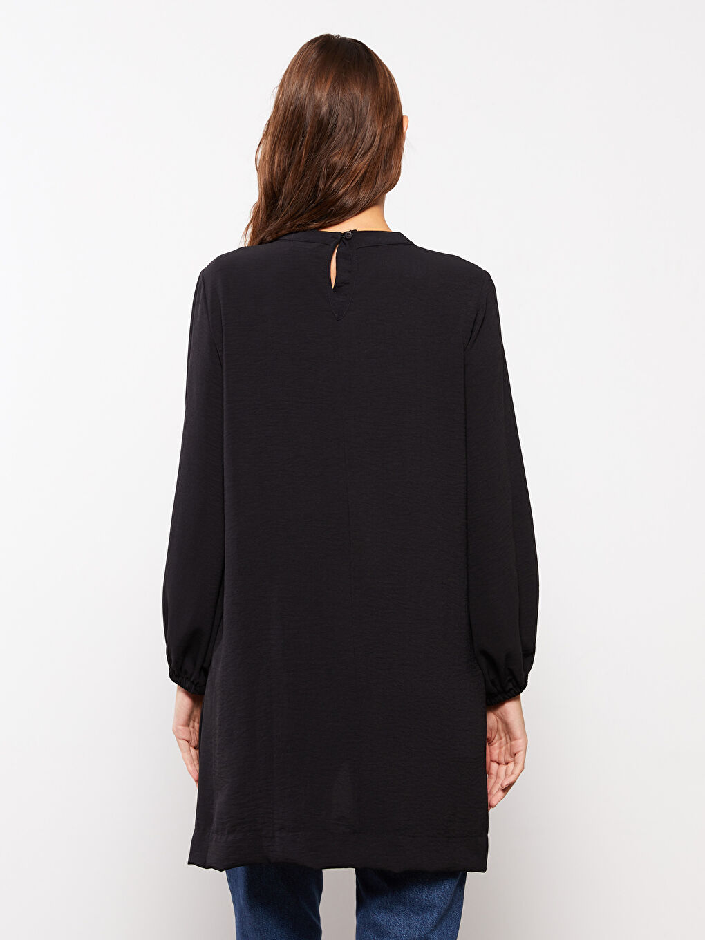 Siyah Bisiklet Yaka Düz Uzun Kollu Kadın Tunik-3