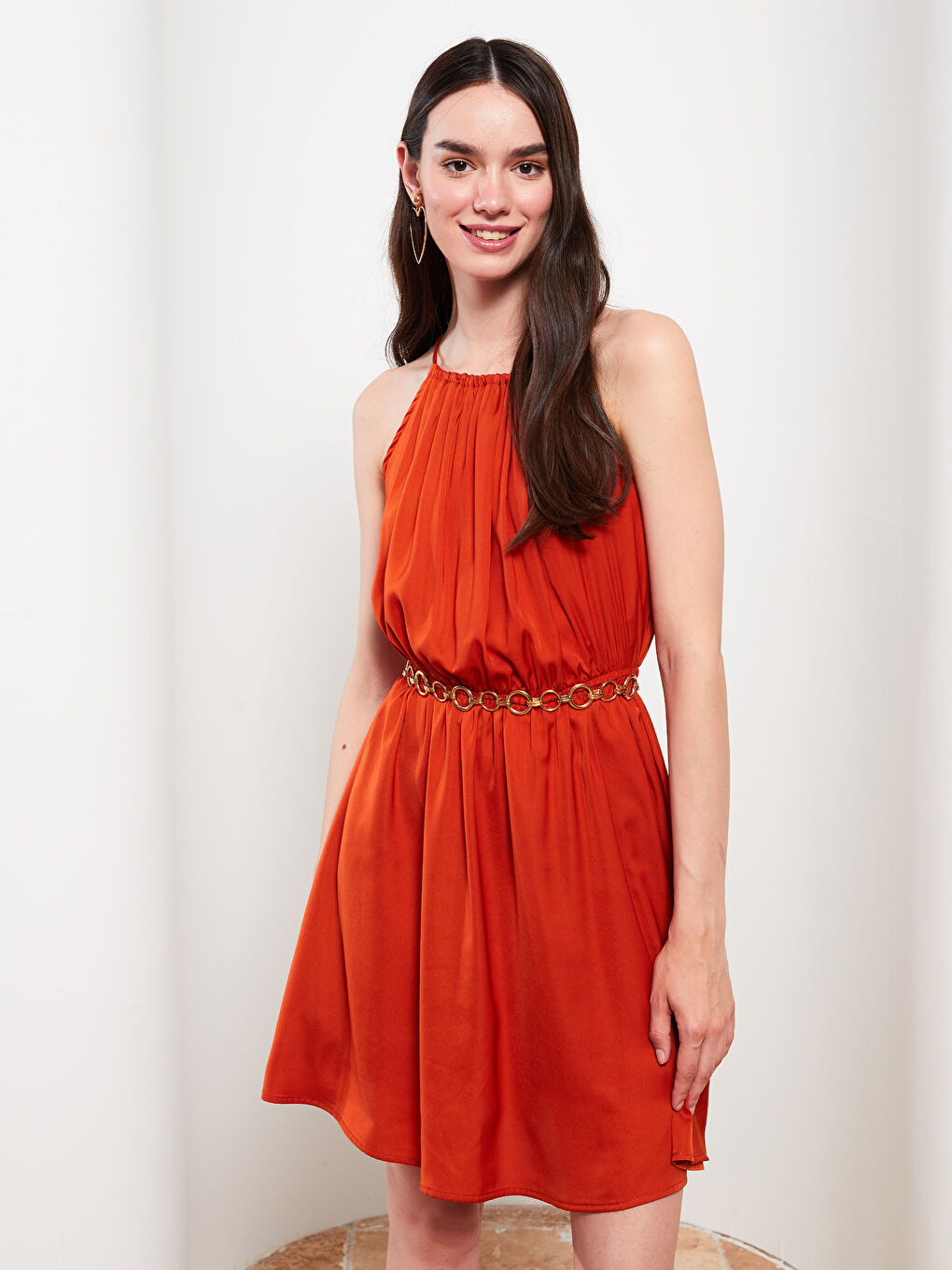 Halter Neck Plain Strappy Women's Dress-1