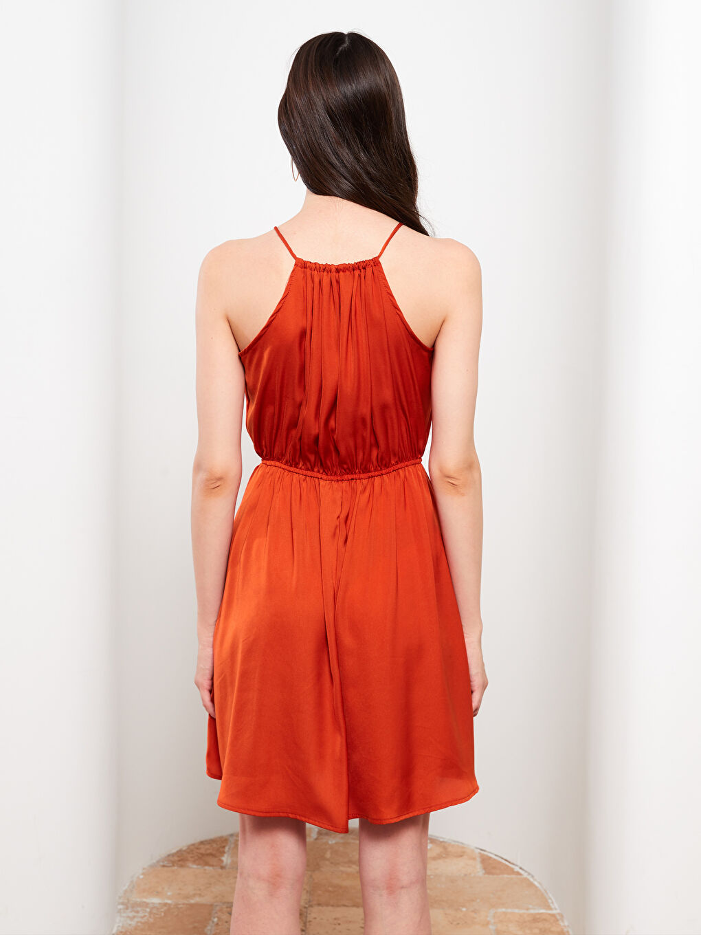 Halter Neck Plain Strappy Women's Dress-4
