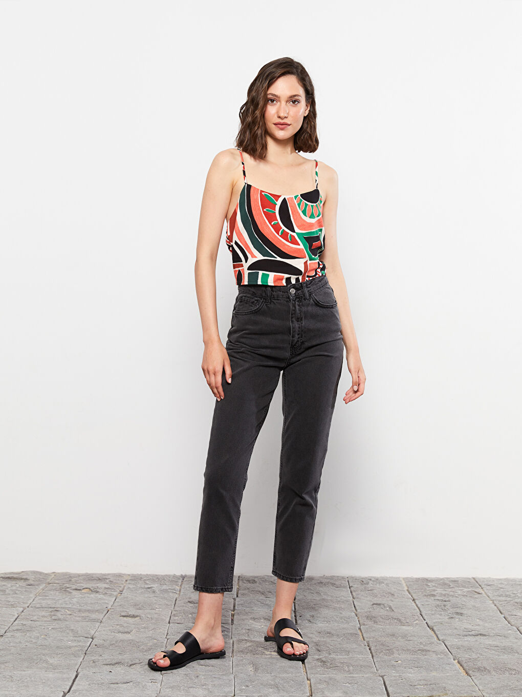 Bluză Poplin cu Bretele, Imprimată, Guler în Formă de U pentru Femei-2