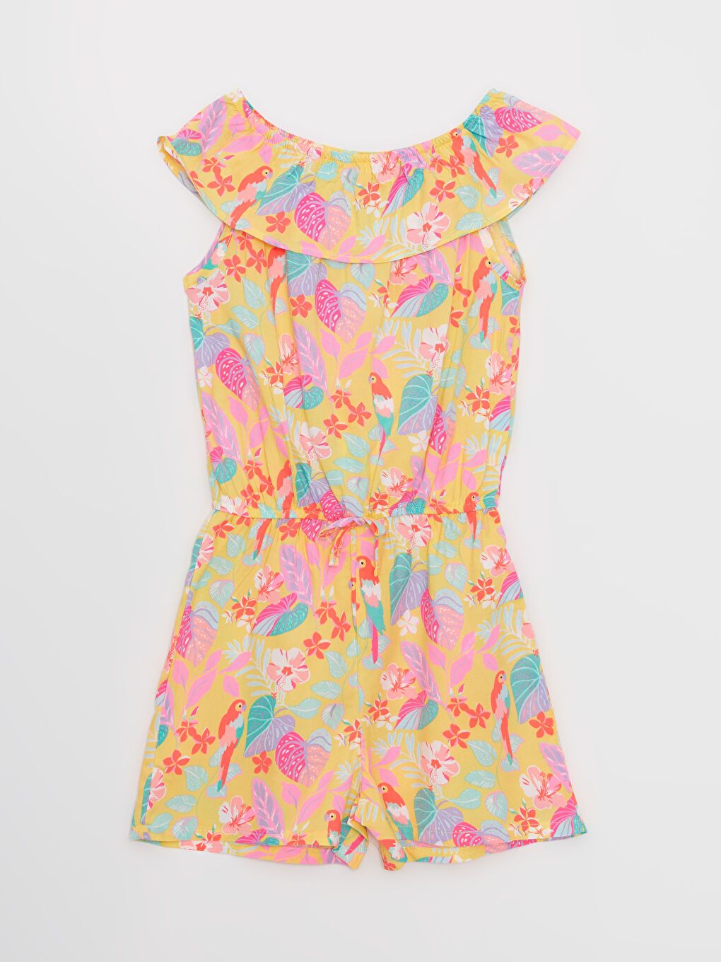 Boat Neck Patterned Viscose Girl Overalls