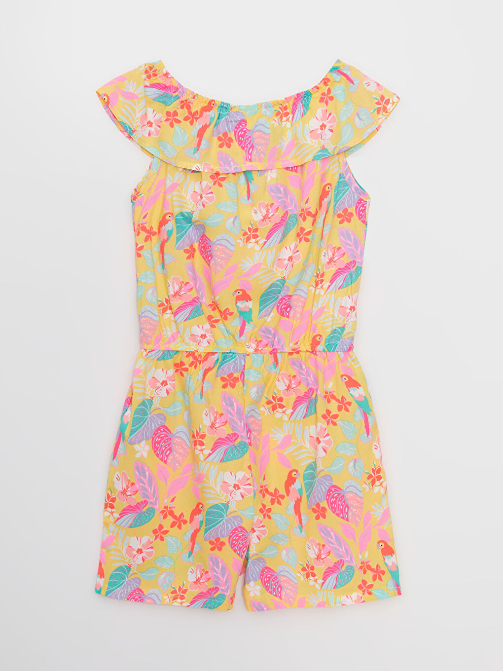 Boat Neck Patterned Viscose Girl Overalls-2