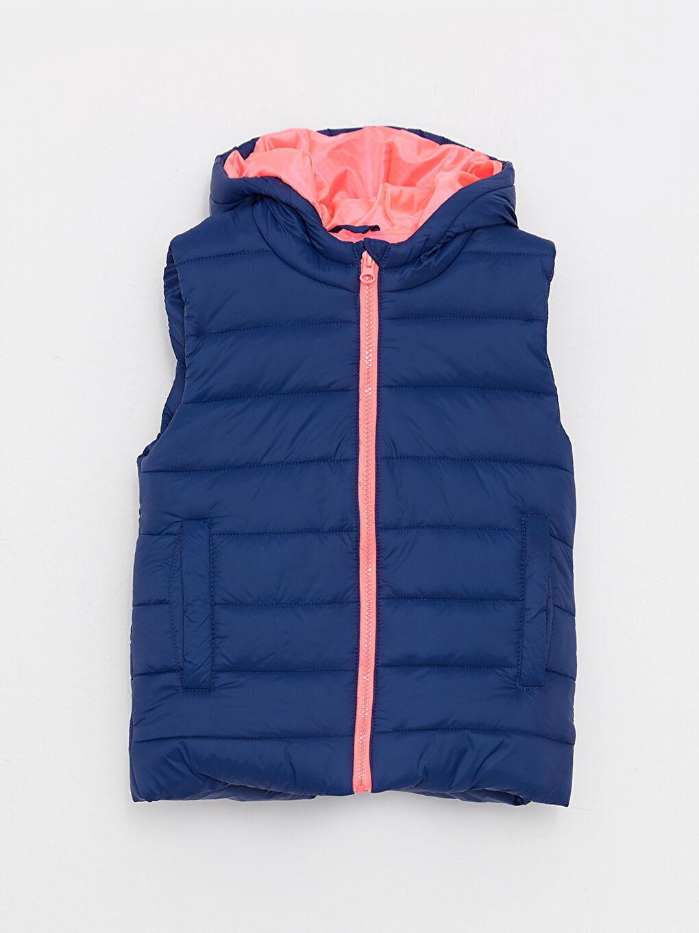 Lacivert Kapüşonlu Basic Kız Çocuk Şişme Yelek