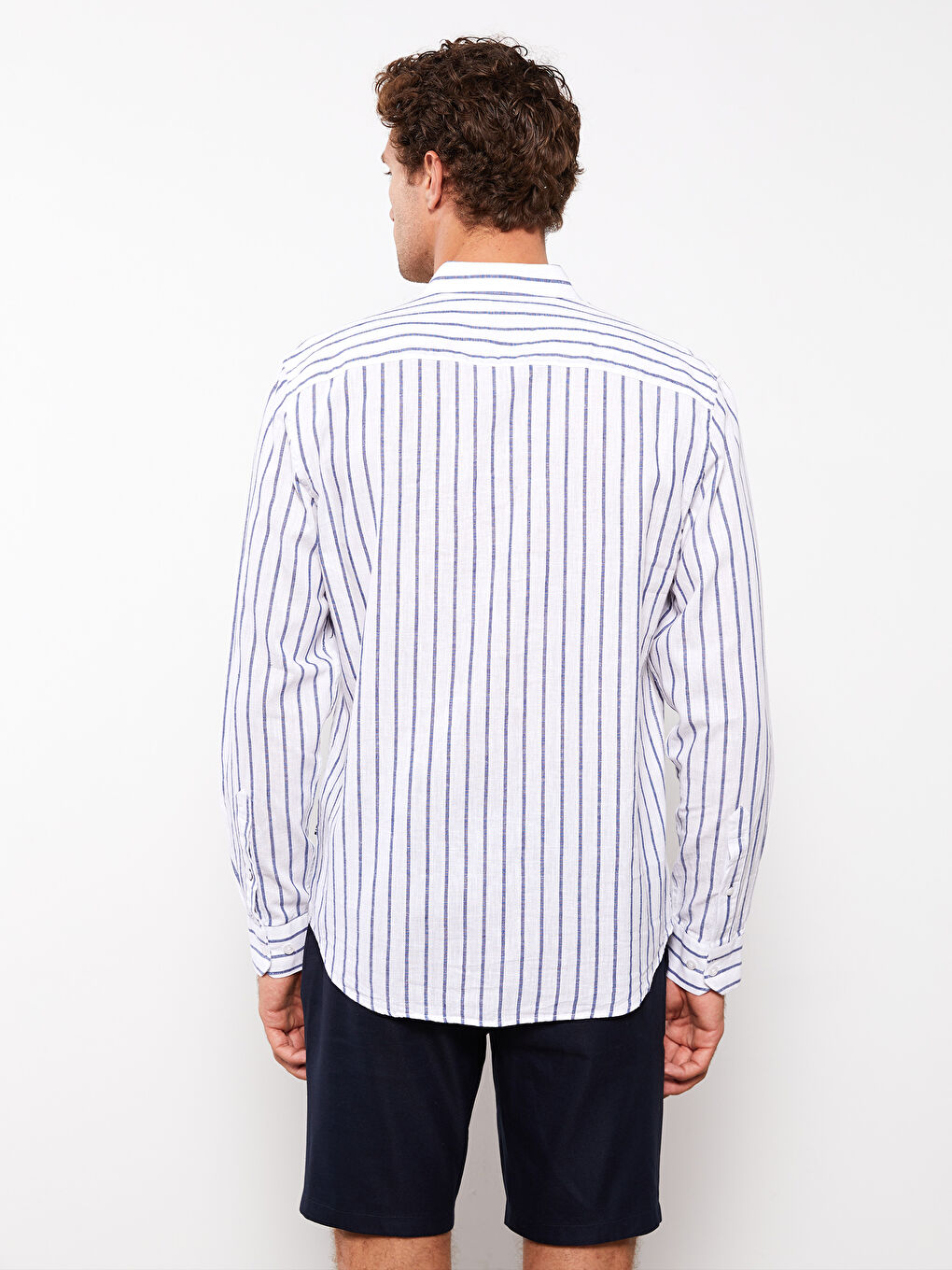 Lacivert Regular Fit Uzun Kollu Çizgili Erkek Gömlek-7
