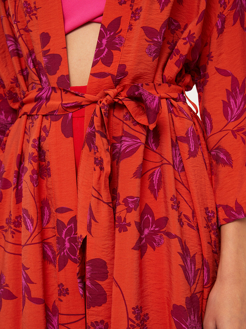 Karışık Şal Yaka Desenli Uzun Kollu Kadın Kimono-3