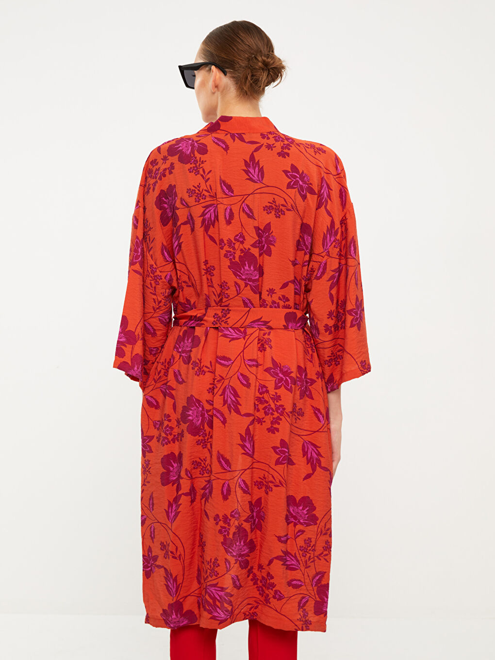 Karışık Şal Yaka Desenli Uzun Kollu Kadın Kimono-4