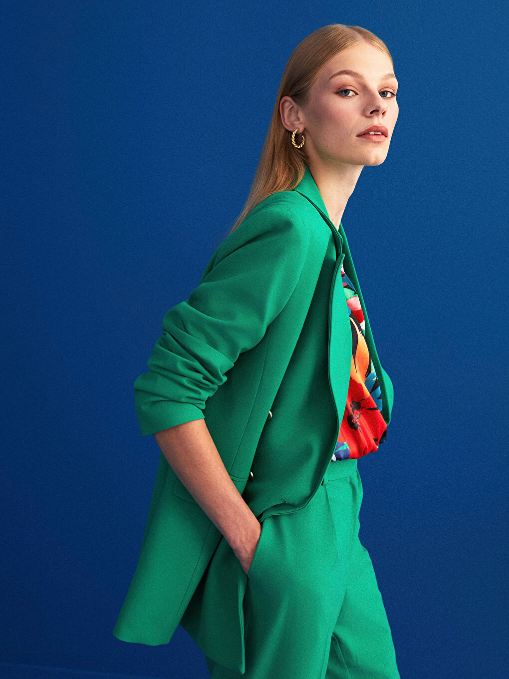 Plain Long Sleeve Women's Blazer Jacket-1