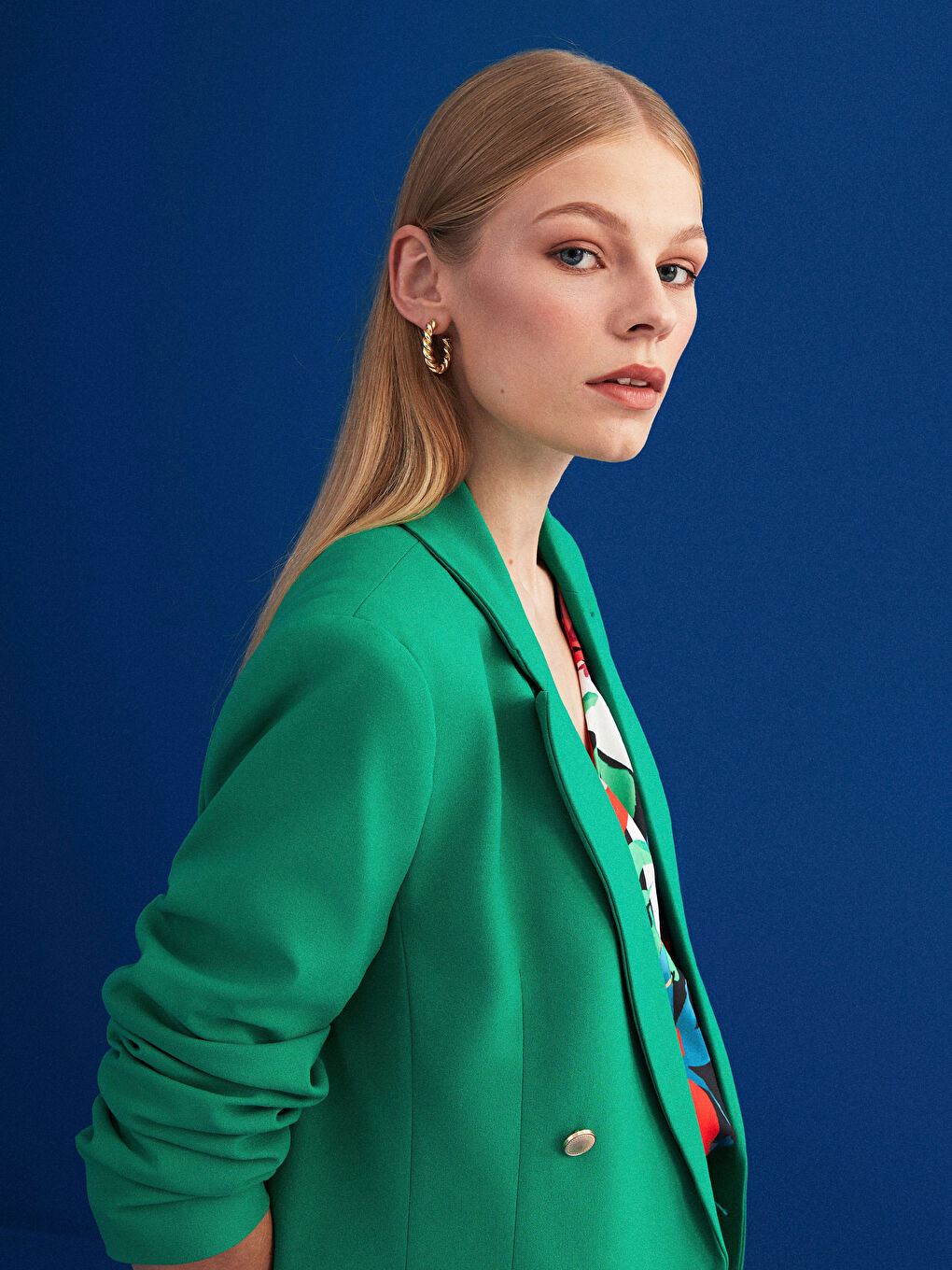 Plain Long Sleeve Women's Blazer Jacket-2