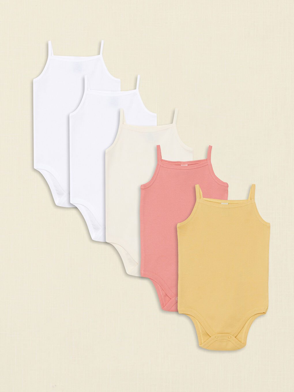 Square Collar Suspended Basic Cotton Baby Girl Snap Fastener Body 5 Pack