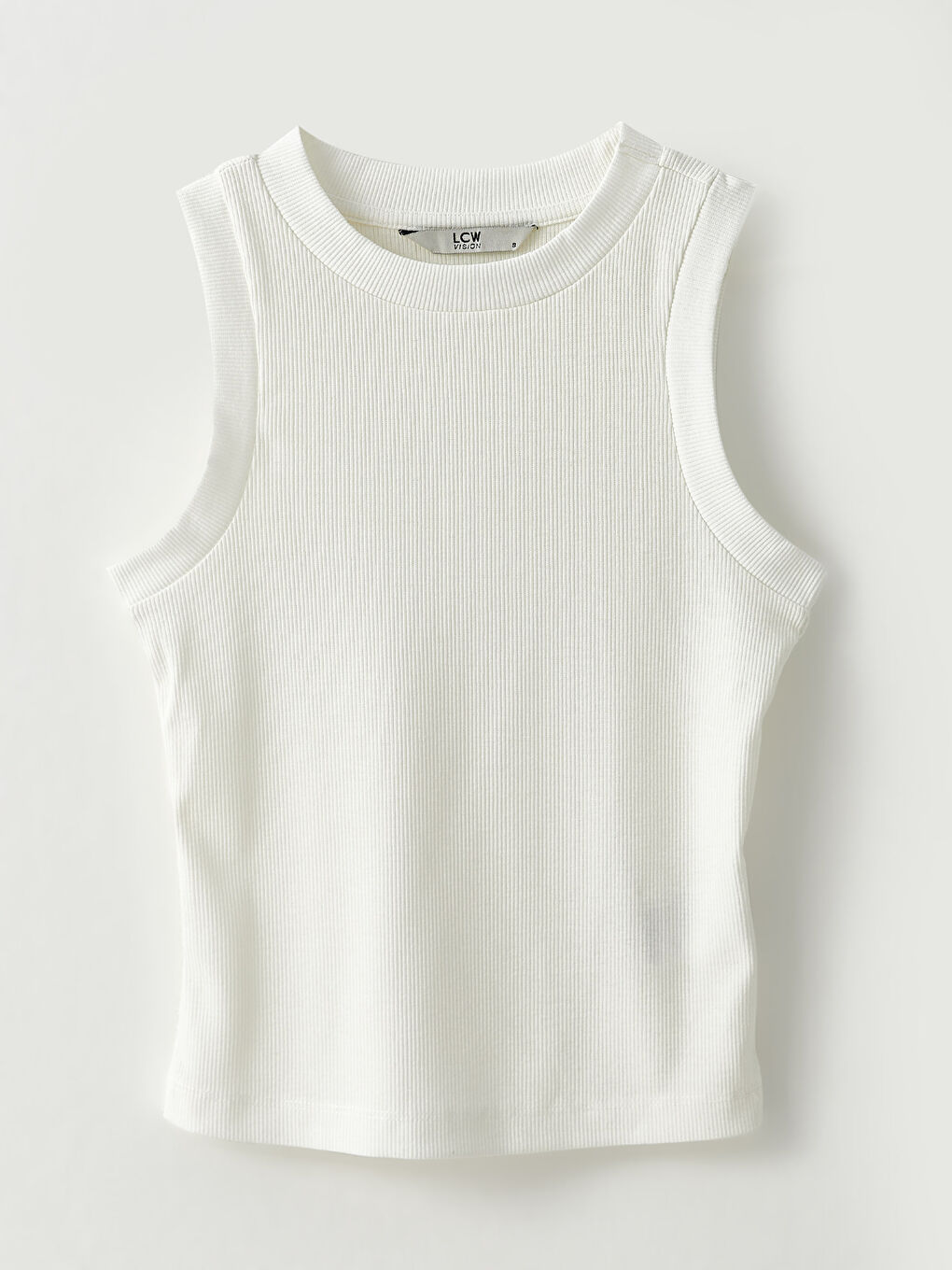 Ekru Kadın Bisiklet Yaka Düz Atlet-5