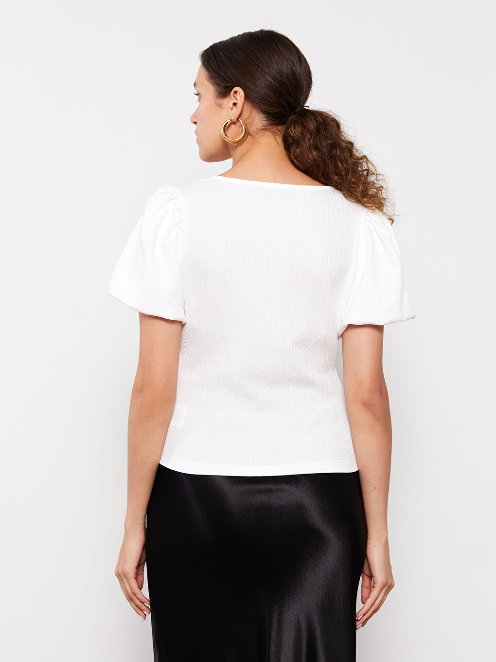 Square Collar Plain Short Sleeve Women's T-Shirt-4