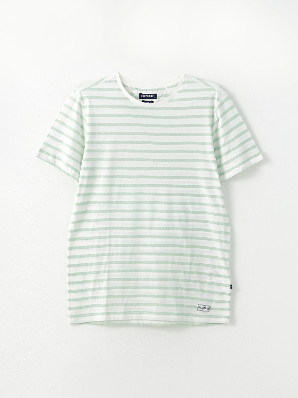 Yeşil Bisiklet Yaka Kısa Kollu Çizgili Penye Erkek Tişört-6
