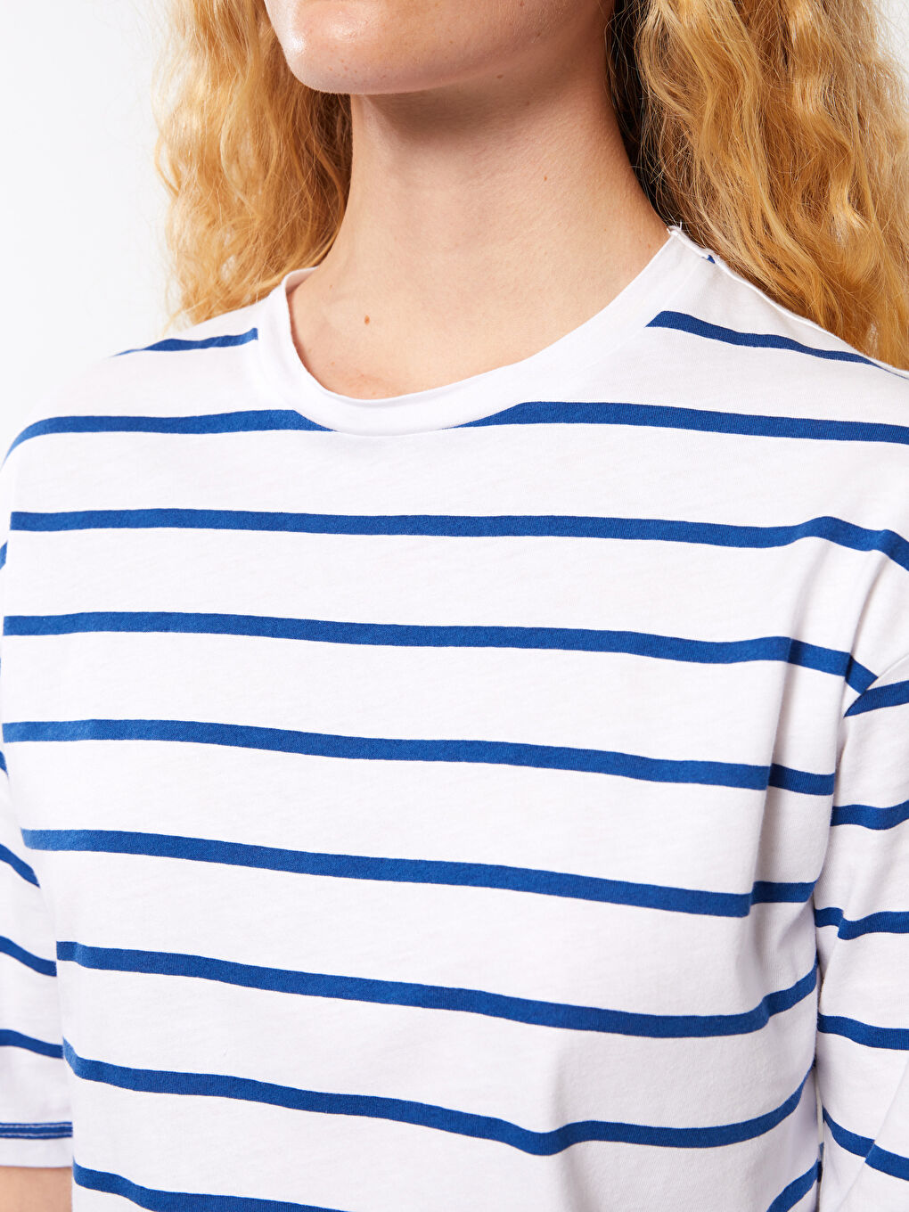 Crew Neck Striped Short Sleeve Cotton Women's T-Shirt-3