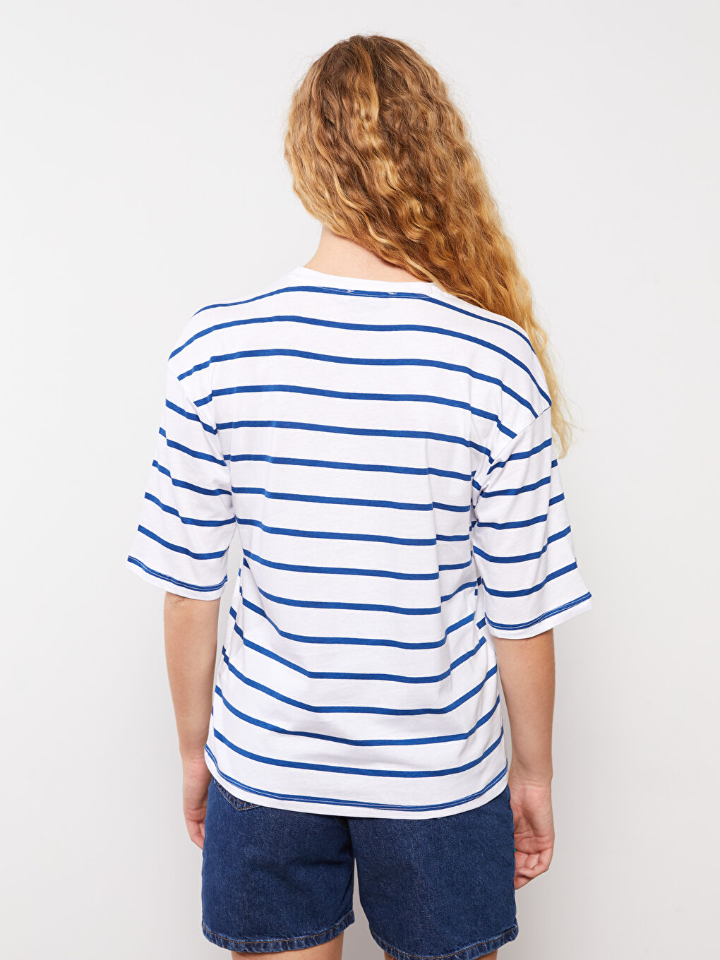Crew Neck Striped Short Sleeve Cotton Women's T-Shirt-4