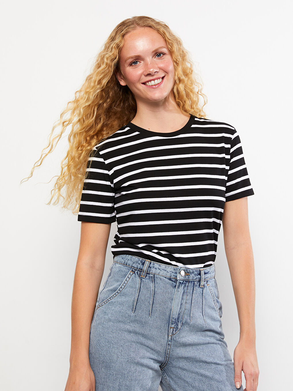 Crew Neck Striped Short Sleeve Women's T-Shirt-1