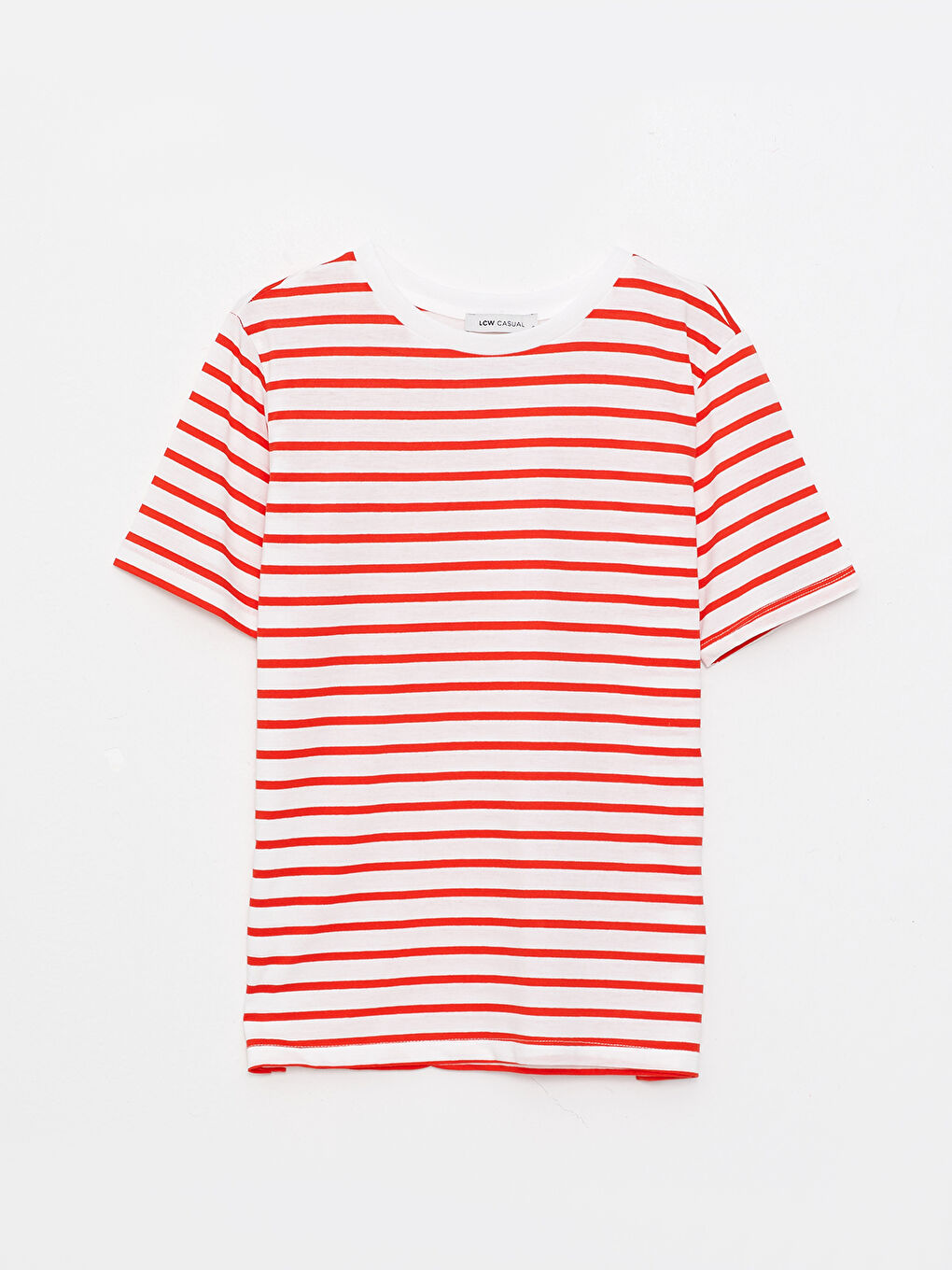 Kırmızı Bisiklet Yaka Çizgili Kısa Kollu Kadın Tişört-5