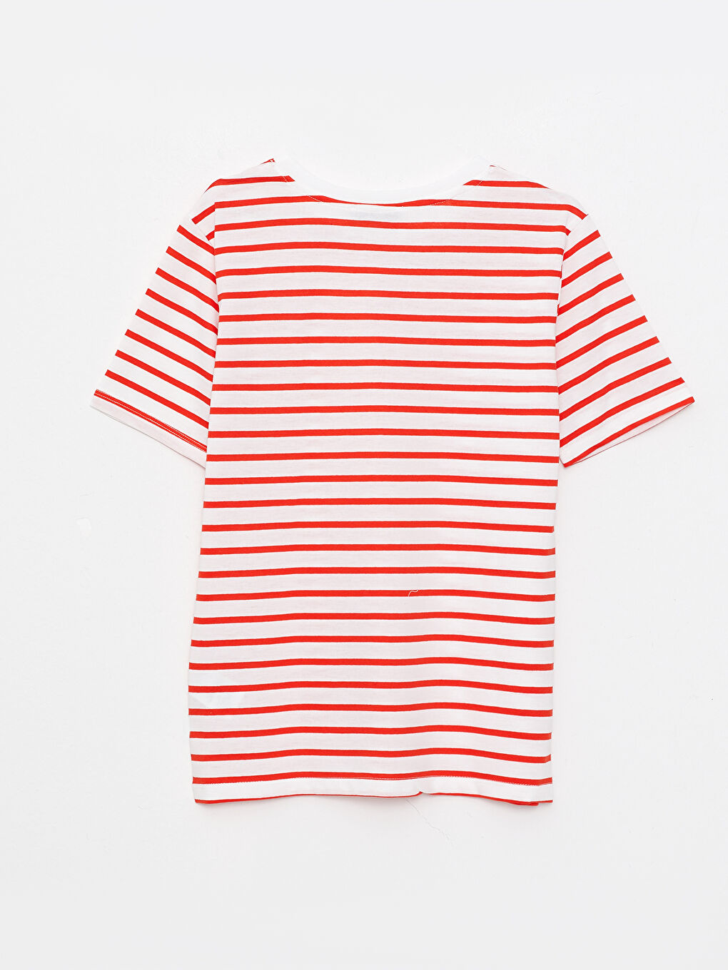 Kırmızı Bisiklet Yaka Çizgili Kısa Kollu Kadın Tişört-6