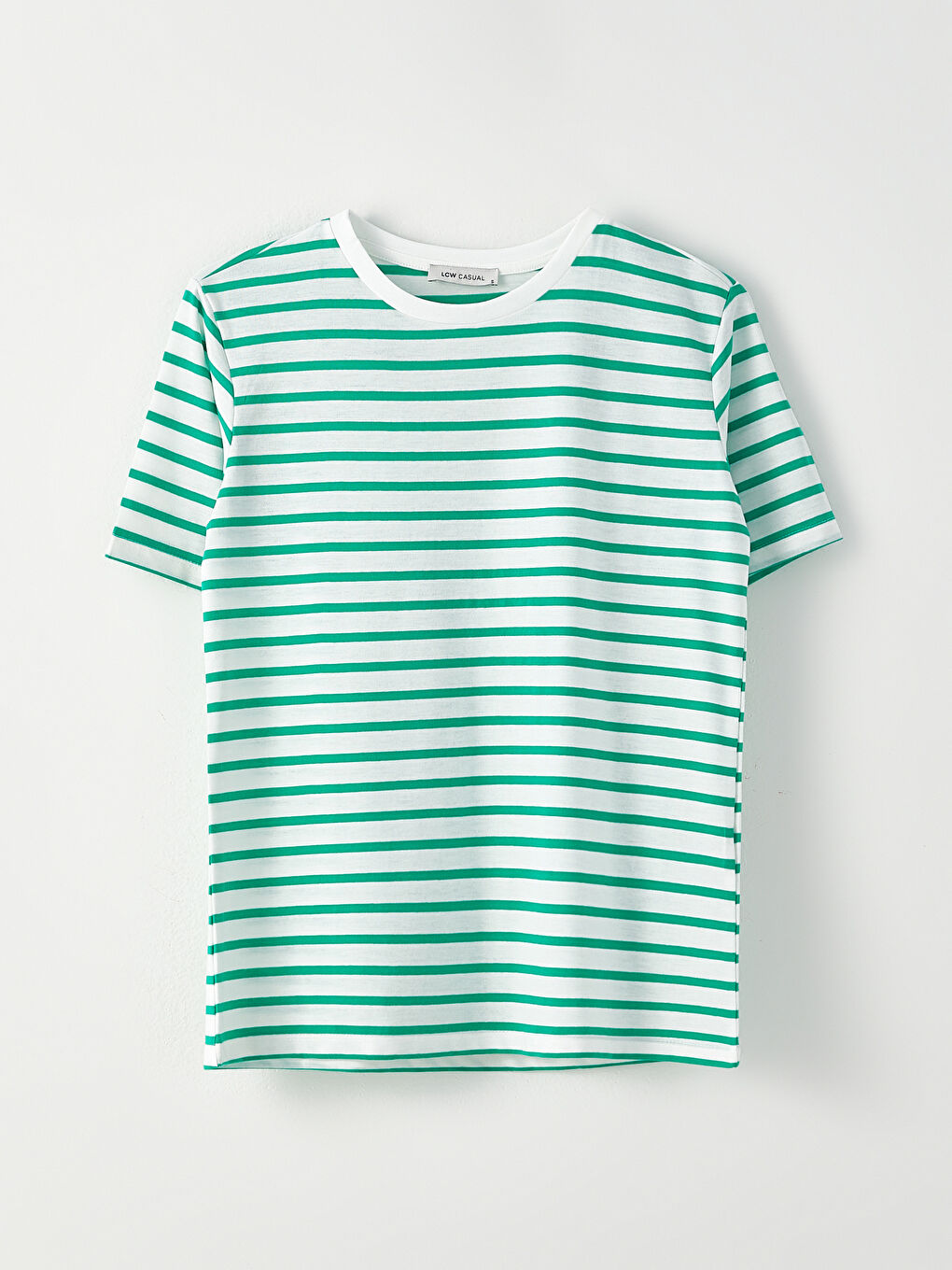 Yeşil Bisiklet Yaka Çizgili Kısa Kollu Kadın Tişört-5