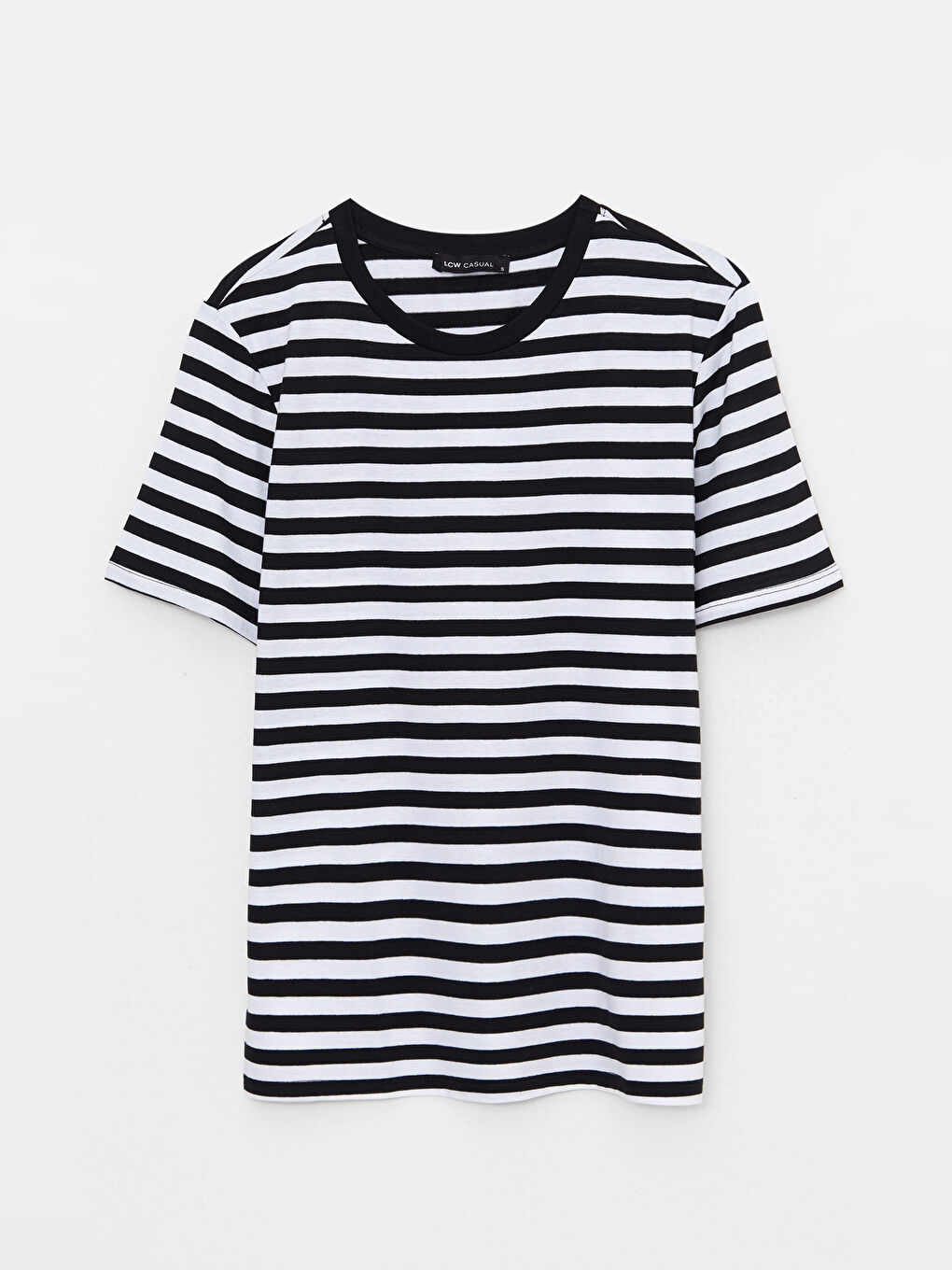 Siyah Bisiklet Yaka Çizgili Kısa Kollu Kadın Tişört-5