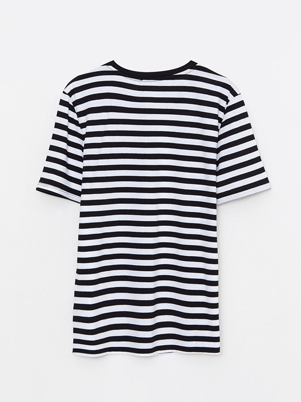 Siyah Bisiklet Yaka Çizgili Kısa Kollu Kadın Tişört-6