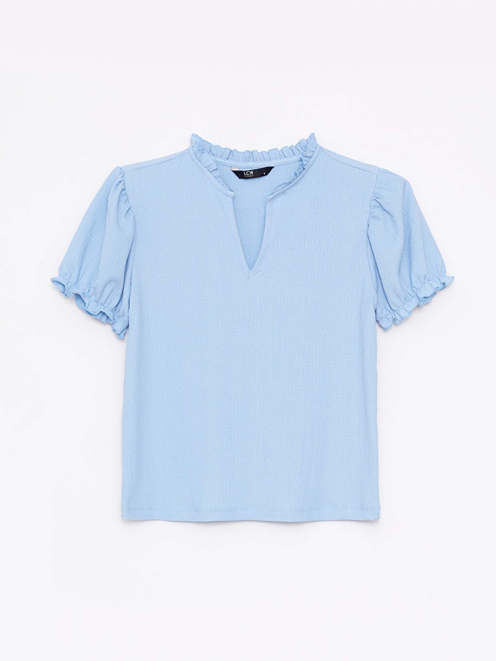 Henley Neckline Short Sleeve Women's Crepe T-Shirt-5