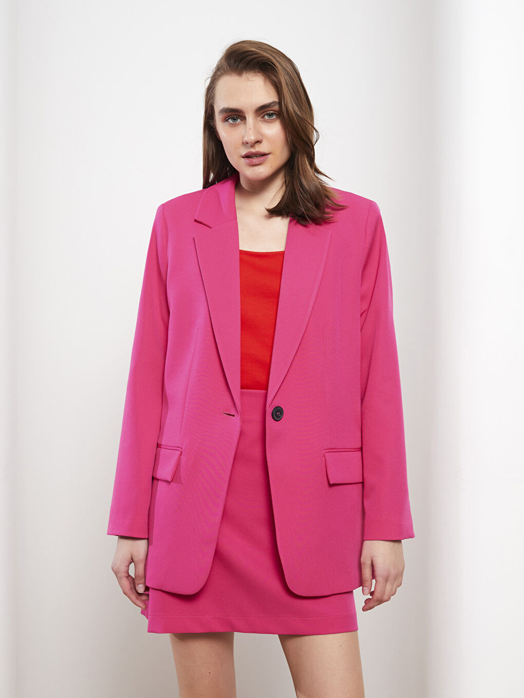 جاكيت بليزر للسيدات بأزرار وكم طويل عادي-2